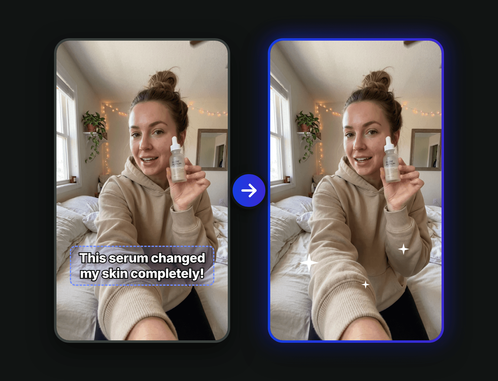 A video before and after Erase removed its burned-in subtitles